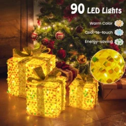 Tangkula Set Of 3 Christmas Lighted Gift Boxes Pre-lit 90 LED Light Up Present Box Decorations With Bows And Plug -National Tree Company Store GUEST 0350f0d8 9e55 44a5 81e7 d427f2135d1f