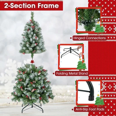 Costway 5FT/6.5FT/7.5FT Artificial Christmas Tree Hinged With 200/420/560/650 Warm LED Lights & 126/207/267/309 Red Berries 8 Costway 5FT/6.5FT/7.5FT Artificial Christmas Tree Hinged With 200/420/560/650 Warm LED Lights & 126/207/267/309 Red Berries - Image 8