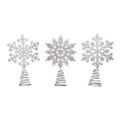 Transpac Set Of 3 Metal Snowflake Tree Toppers Decorative Christmas Sculptures For Indoor Holiday Decor And Gifts