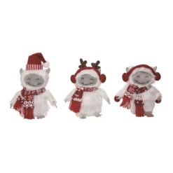 Transpac Small Plush Yeti Decor Set Of 3 Christmas Home Decorations Soft Polyester Holiday Accents