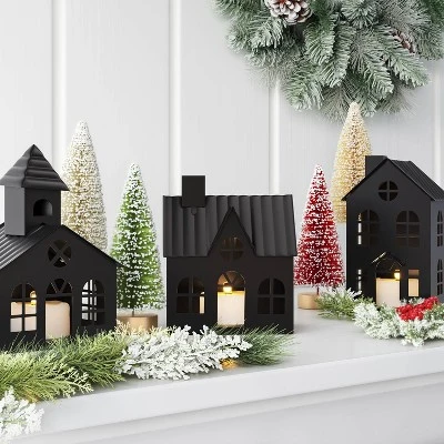 3pc Lit Metal House Decorative Christmas Figurine Set - Wondershop™ Black: Tabletop Indoor Decor, Battery-Powered 1 3pc Lit Metal House Decorative Christmas Figurine Set - Wondershop™ Black: Tabletop Indoor Decor, Battery-Powered