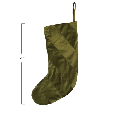 Storied Home Fabric Velvet Striped Stocking, Green 1 Storied Home Fabric Velvet Striped Stocking, Green