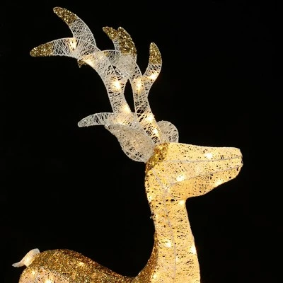 LuxenHome Lighted White & Gold Glitter Deer Family Set, Indoor/Outdoor Christmas Decoration White, Gold, Red, Green 9 LuxenHome Lighted White & Gold Glitter Deer Family Set, Indoor/Outdoor Christmas Decoration White, Gold, Red, Green - Image 9