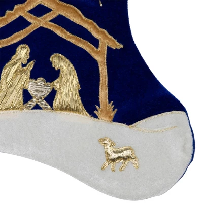 Northlight 20.5" Blue And Gold Nativity Scene Christmas Stocking With Gold Cuff 4 Northlight 20.5" Blue And Gold Nativity Scene Christmas Stocking With Gold Cuff - Image 4