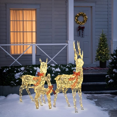 LuxenHome 3-Piece Deer Family Outdoor Holiday Decoration Set With Lights And Timer White, Red 4 LuxenHome 3-Piece Deer Family Outdoor Holiday Decoration Set With Lights And Timer White, Red - Image 4