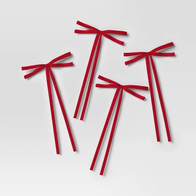 4ct Faux Velvet Fabric Christmas Decorative Bow - Wondershop™ 4 4ct Faux Velvet Fabric Christmas Decorative Bow - Wondershop™ - Image 4