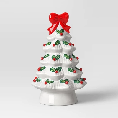 12" Lit Ceramic White Christmas Tree With Red Bow - Wondershop™ 2 12" Lit Ceramic White Christmas Tree With Red Bow - Wondershop™ - Image 2