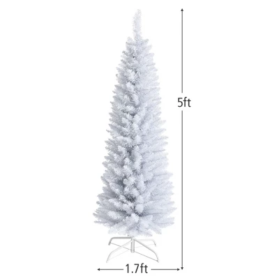 Costway 5ft Unlit Artificial Slim Pencil Christmas Tree With Metal Stand White 3 Costway 5ft Unlit Artificial Slim Pencil Christmas Tree With Metal Stand White - Image 3