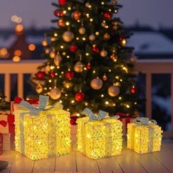 Tangkula Set Of 3 Christmas Lighted Gift Boxes Pre-lit 90 LED Light Up Present Box Decorations With Bows And Plug -National Tree Company Store GUEST 1694e270 22f6 42ae a4b5 75c20eda8de4