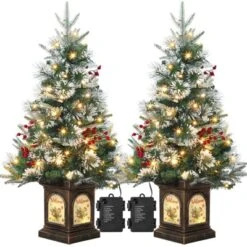 Homhougo 3FT 2-Pack Mini Flocked Christmas Trees With Vintage Bells Base, Holiday Accent For Indoor Or Porch -National Tree Company Store GUEST 16e27b0e bf2b 495a ad3f 7031542d3a96