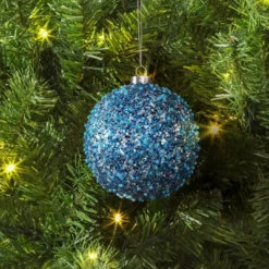 4" Christmas Chunkey Glitter Ball Ornament Light Blue - Wondershop™