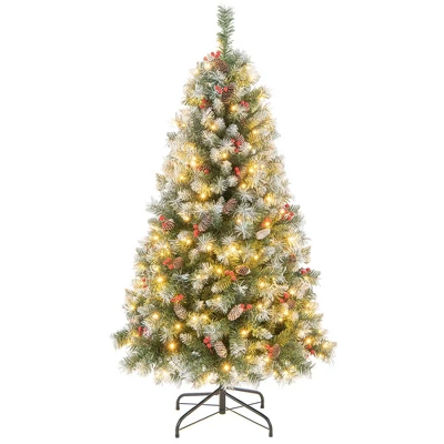 Costway 5FT/6.5FT/7.5FT Artificial Christmas Tree Hinged With 200/420/560/650 Warm LED Lights & 126/207/267/309 Red Berries 10 Costway 5FT/6.5FT/7.5FT Artificial Christmas Tree Hinged With 200/420/560/650 Warm LED Lights & 126/207/267/309 Red Berries - Image 10