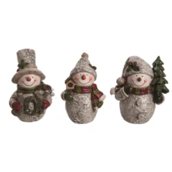 Transpac Small Resin Birch Snowman Figurine Set Of 3 Christmas Home Decorations For Festive Decor