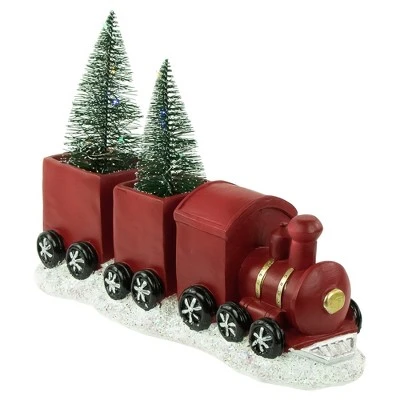 Northlight LED Lighted Frosted Trees In Train Christmas Decoration - 12" - Red And Gold 3 Northlight LED Lighted Frosted Trees In Train Christmas Decoration - 12" - Red And Gold - Image 3