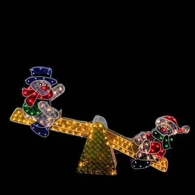 Northlight Lighted Holographic Snowmen On See Saw Outdoor Christmas Decoration - 46" - Multicolor 2 Northlight Lighted Holographic Snowmen On See Saw Outdoor Christmas Decoration - 46" - Multicolor - Image 2