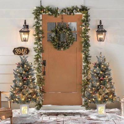 3FT Pre-Lit Artificial Mini Christmas Tree With Snowflake Light Box Base With 78PCS 8 Mode Warm White Light Beads, Red Berry,1PCS 5 3FT Pre-Lit Artificial Mini Christmas Tree With Snowflake Light Box Base With 78PCS 8 Mode Warm White Light Beads, Red Berry,1PCS - Image 5