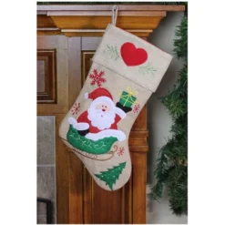 Northlight 19" Red And Green Santa Claus In Sleigh Embroidered Christmas Stocking