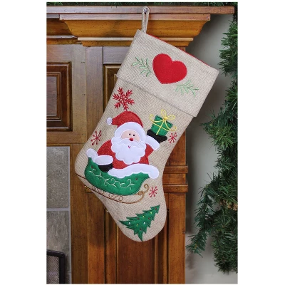Northlight 19" Red And Green Santa Claus In Sleigh Embroidered Christmas Stocking 1 Northlight 19" Red And Green Santa Claus In Sleigh Embroidered Christmas Stocking