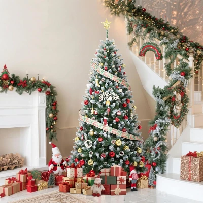 4.5/6/7.5/9ft Pre-Lit Artificial Christmas Tree With Pinecones, Warm White Lights, Hinged Branches, PVC Fir Tips, Easy Assembly 9 4.5/6/7.5/9ft Pre-Lit Artificial Christmas Tree With Pinecones, Warm White Lights, Hinged Branches, PVC Fir Tips, Easy Assembly - Image 9