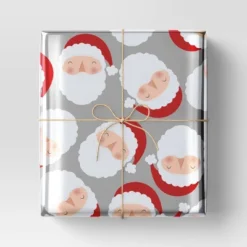 30” 25 Sq Ft Christmas Roll Wrap Light Skin Tone Santa On Silver - Wondershop™