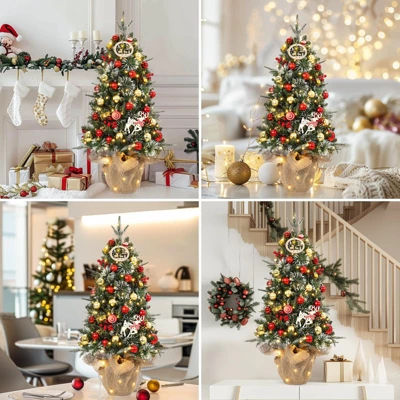 Homhougo 3FT 2-Pack Tabletop Flocked Christmas Trees With Cloth Bag Base, Small Decor For Office Or Entry 4 Homhougo 3FT 2-Pack Tabletop Flocked Christmas Trees With Cloth Bag Base, Small Decor For Office Or Entry - Image 4