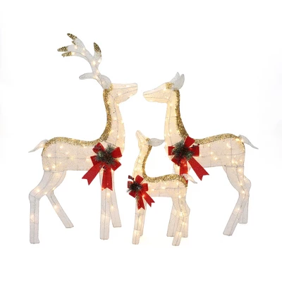 LuxenHome Lighted White & Gold Glitter Deer Family Set, Indoor/Outdoor Christmas Decoration White, Gold, Red, Green 8 LuxenHome Lighted White & Gold Glitter Deer Family Set, Indoor/Outdoor Christmas Decoration White, Gold, Red, Green - Image 8