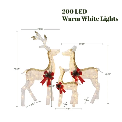 LuxenHome Lighted White & Gold Glitter Deer Family Set, Indoor/Outdoor Christmas Decoration White, Gold, Red, Green 1 LuxenHome Lighted White & Gold Glitter Deer Family Set, Indoor/Outdoor Christmas Decoration White, Gold, Red, Green