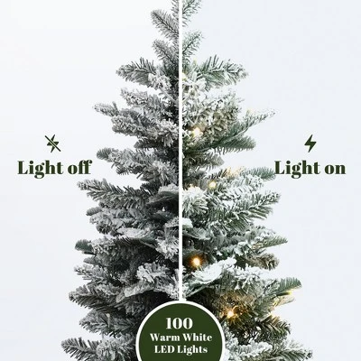 LuxenHome 4Ft Artificial Flocked Fir Christmas Tree Potted With Battery-Operated Lights Green 4 LuxenHome 4Ft Artificial Flocked Fir Christmas Tree Potted With Battery-Operated Lights Green - Image 4