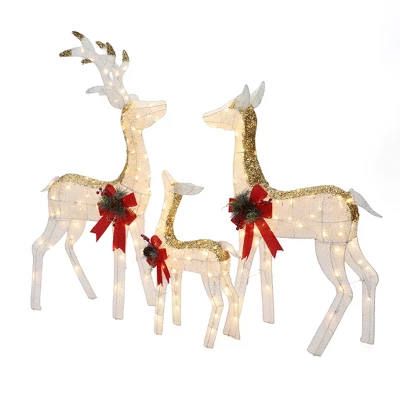 LuxenHome Lighted White & Gold Glitter Deer Family Set, Indoor/Outdoor Christmas Decoration White, Gold, Red, Green 7 LuxenHome Lighted White & Gold Glitter Deer Family Set, Indoor/Outdoor Christmas Decoration White, Gold, Red, Green - Image 7