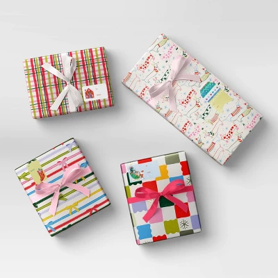 4 Pk Christmas Satin Ribbon Gift Packaging Accessories Pink/White - Wondershop™ 1 4 Pk Christmas Satin Ribbon Gift Packaging Accessories Pink/White - Wondershop™