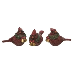 Transpac Small Cardinal Figurine Set Of 3 Decorative Resin Birds With Wreath For Christmas Tabletop Decor Indoor Gifts