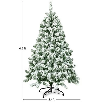 Costway 4.5FT Artificial Hinged Christmas Tree Snow Flocked Pine Tree W/400 Tips And Foldable Base 2 Costway 4.5FT Artificial Hinged Christmas Tree Snow Flocked Pine Tree W/400 Tips And Foldable Base - Image 2