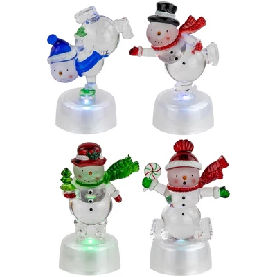 Northlight LED Lighted Color Changing Snowmen Acrylic Christmas Decorations - 4.25" - Set Of 4 1 Northlight LED Lighted Color Changing Snowmen Acrylic Christmas Decorations - 4.25" - Set Of 4