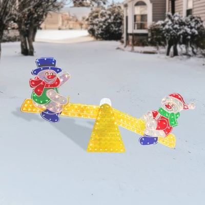 Northlight Lighted Holographic Snowmen On See Saw Outdoor Christmas Decoration - 46" - Multicolor 1 Northlight Lighted Holographic Snowmen On See Saw Outdoor Christmas Decoration - 46" - Multicolor