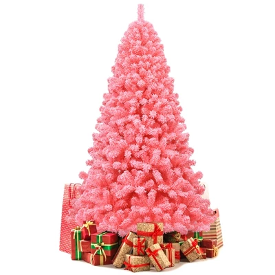 Costway 4.5/6.5/7.5 Ft Snow Flocked Hinged Artificial Christmas Tree W/ Metal Stand Pink 9 Costway 4.5/6.5/7.5 Ft Snow Flocked Hinged Artificial Christmas Tree W/ Metal Stand Pink - Image 9