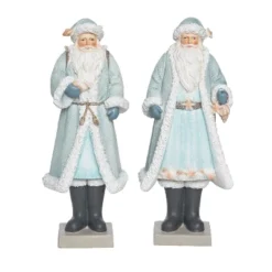 Transpac Large Coastal Blue Santa Decor Set Of 2 Christmas Home Decorations Resin Decorative Objects