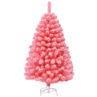Costway 4.5/6.5/7.5 Ft Snow Flocked Hinged Artificial Christmas Tree W/ Metal Stand Pink 10 Costway 4.5/6.5/7.5 Ft Snow Flocked Hinged Artificial Christmas Tree W/ Metal Stand Pink - Image 10
