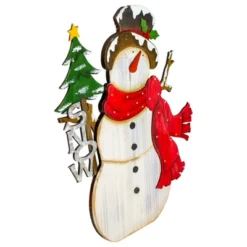 Northlight Snowman With "Snow" And Pine Tree Sign Wooden Christmas Decoration - 18"