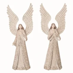 Transpac Elegant Angel Figurine Set Of 2 Resin Christmas Home Decorations Decorative Objects