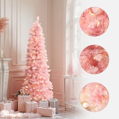 LuxenHome 6Ft Pink Pencil Artificial Tree With Warm White Lights And 8 Light Functions 1 LuxenHome 6Ft Pink Pencil Artificial Tree With Warm White Lights And 8 Light Functions