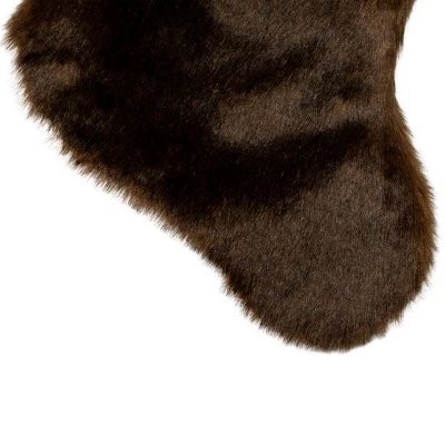 Northlight Mink Faux Fur Christmas Stocking With Pom Poms - 20.5" - Brown 3 Northlight Mink Faux Fur Christmas Stocking With Pom Poms - 20.5" - Brown - Image 3