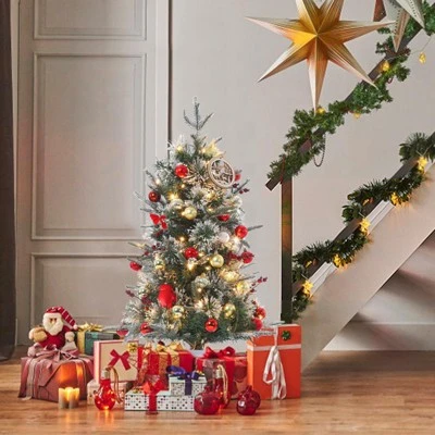 3ft Small Christmas Tree Pre-Lit Artificial Christmas Tree With 78 Led Lights, Snow Flocked Xmas Tree W/Base, Timer Function, Battery Operated 1 3ft Small Christmas Tree Pre-Lit Artificial Christmas Tree With 78 Led Lights, Snow Flocked Xmas Tree W/Base, Timer Function, Battery Operated