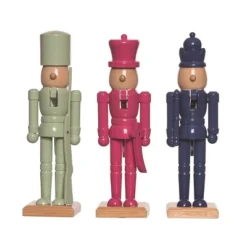 Transpac Small Wood Color Block Nutcracker Decor Set Of 3 For Christmas Home Decorations And Festive Decor