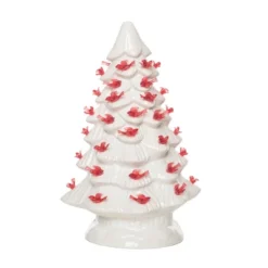 Transpac Small Ceramic Light Up Cardinal Tree - Festive Christmas Decorative Object For Holiday Cheer