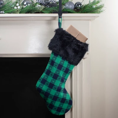 Northlight 20" Green And Black Plaid Christmas Stocking 1 Northlight 20" Green And Black Plaid Christmas Stocking