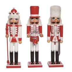 Transpac Christmas Wooden 15” Red & White Nutcracker Set Of 3. Christmas Home Decorations