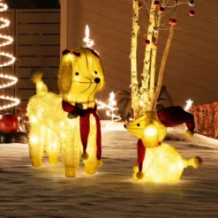 Tangkula 2-Piece Christmas Lighted Dogs 3D Xmas Light-up Cute Poodle With 60 LED Lights Red Scarves Zip Ties & Ground Stakes