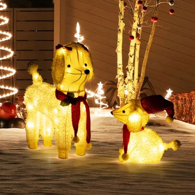 Tangkula 2-Piece Christmas Lighted Dogs 3D Xmas Light-up Cute Poodle With 60 LED Lights Red Scarves Zip Ties & Ground Stakes 1 Tangkula 2-Piece Christmas Lighted Dogs 3D Xmas Light-up Cute Poodle With 60 LED Lights Red Scarves Zip Ties & Ground Stakes