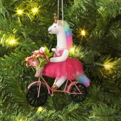 5" Christmas Fabric Unicorn With Bike Ornament - Wondershop™