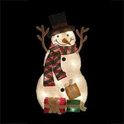 Northlight 31" Pre-Lit White And Black Snowman With Gifts Outdoor Christmas Decor 3 Northlight 31" Pre-Lit White And Black Snowman With Gifts Outdoor Christmas Decor - Image 3